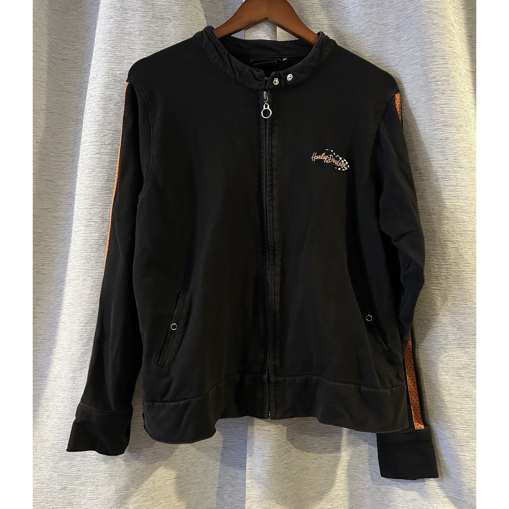 Harley Davidson Womens Striped Embroidered Full Zip Hoodie Size 1X y2k Bikercore